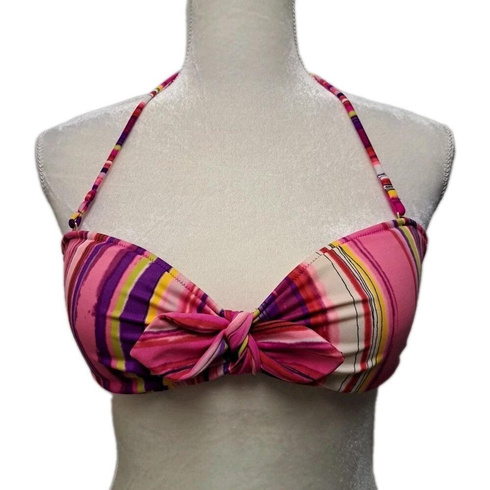 Victoria Secret Bikini Top Womens M Pink Striped Removable Strap Beach Swim